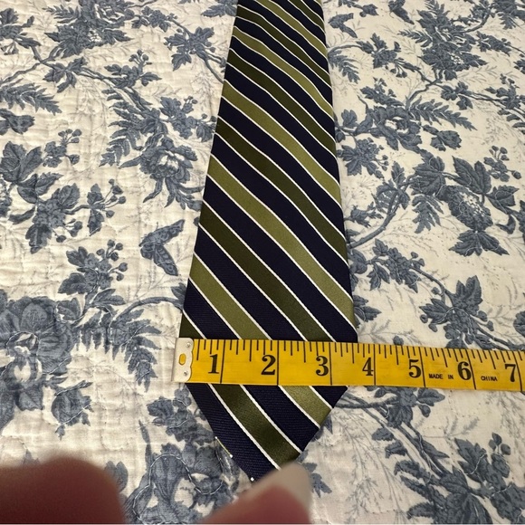 Chaps Ralph Lauren Tie Green & Navy Stripes Preppy Formal 58” x 3.5” - Picture 10 of 11
